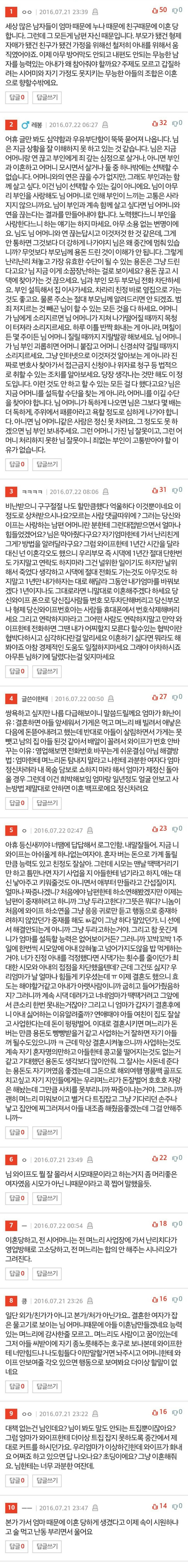 추가/와이프가 엄마 때문에 이혼하잡니다.. 어떻게해야하나요 +댓글반응 | 인스티즈