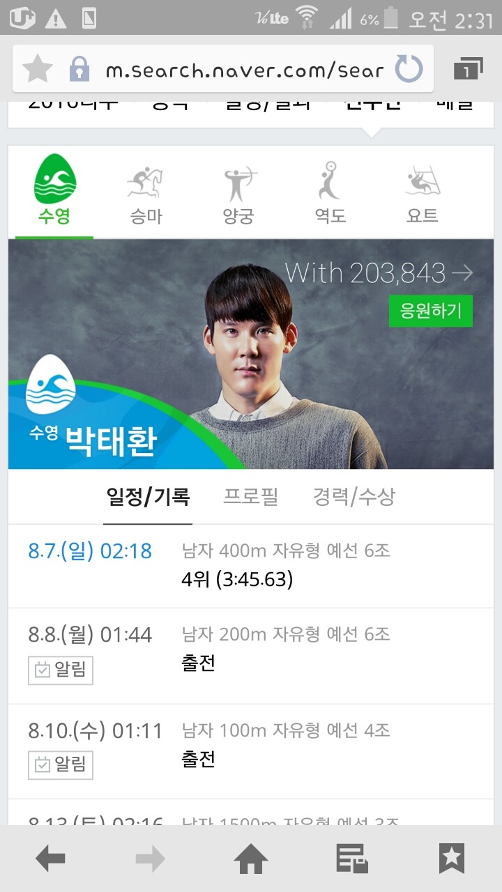 박태환 400m 자유형 예선 4위 | 인스티즈