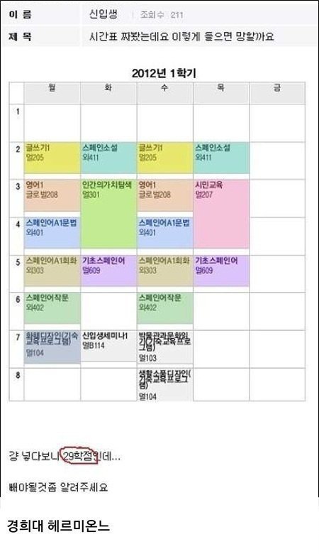 대학교 시간표 레전드 | 인스티즈